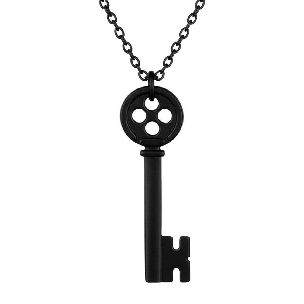 Black Skeleton Key Pendant Necklace 2.5” Key 24” Chain Vintage Gothic Jewelry